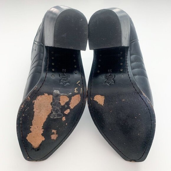 H&M Leather Western Cowgirl Core Block Heel Black Ankle Cowboy Boots Size 38 - Picture 8 of 13